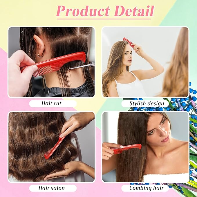 Didaey 50 Pcs Pocket Combs for Men 5 Inch Cutting with Wide and Fine Teeth Plastic Professional Barber Haircut Small Anti Static Combs for Women Grooming Accessories for Beard(Red)