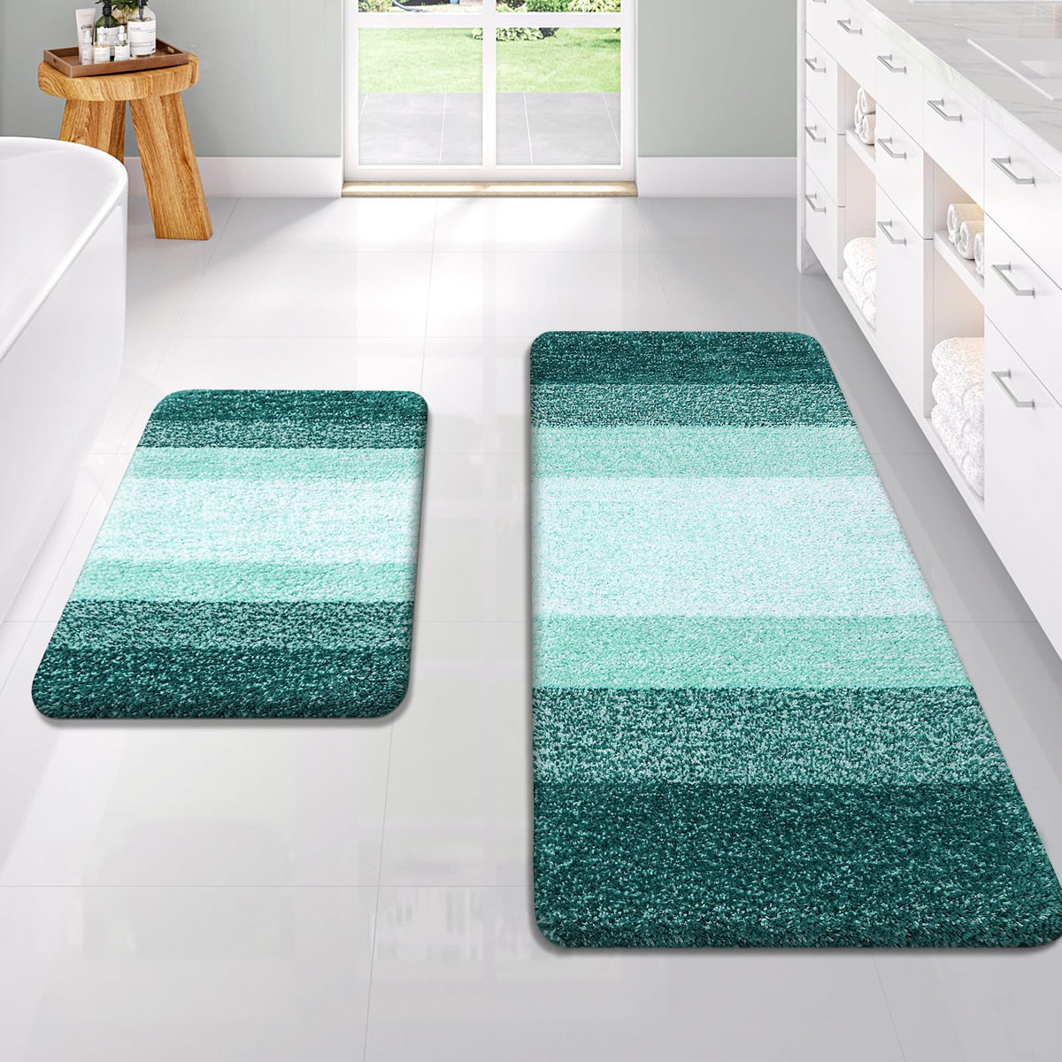 OLANLY Micorfiber Bathroom Rug Set 2 Piece, Soft Absorbent Bath Mats, Red