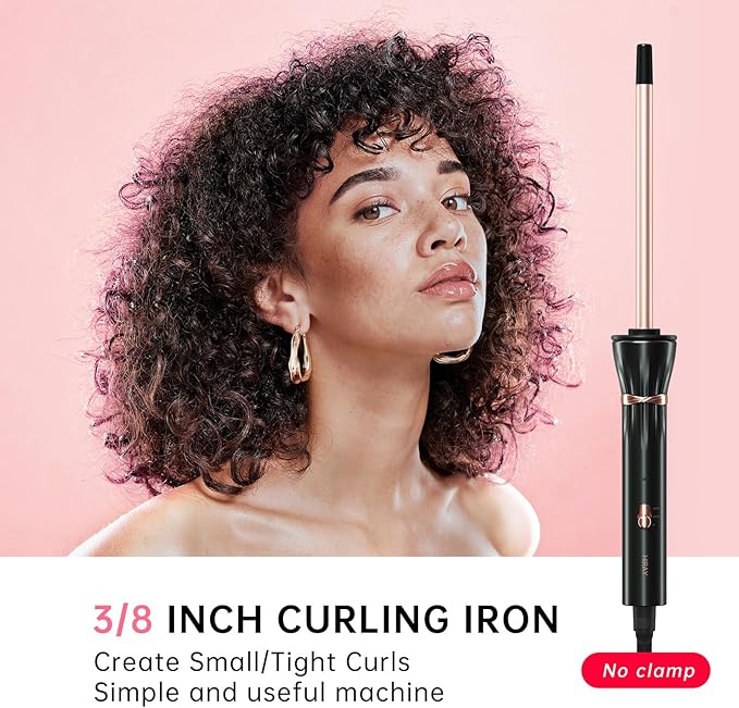 Hahahope 3/8 Inch Curling Wand,9mm Tiny Curling Wand,Ceramic Small Barrel Curling Iron with Adjustable Temperature,Fast Heating,for Short & Long Hair