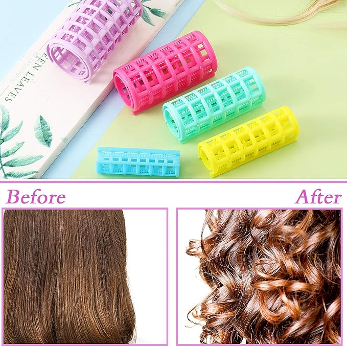 30 Pieces Plastic Hair Rollers - Self-Grip Curlers in 5 Sizes, No Heat Required for DIY Hair Styling and Salon Use