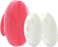 Pink Food-Grade Silicone Body Scrubber with Exfoliating Net Sponge Case
