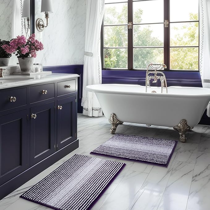 BSICPRO Bathroom Rugs and Mats Sets, 2 Piece Thick Absorbent Chenille Bath Mat Rug Set Non Slip, Soft Shaggy Bath Room Floor Mats for Bathroom, Machine Washable (Mauve Wine, 20" x 32" Plus 16" x 24")