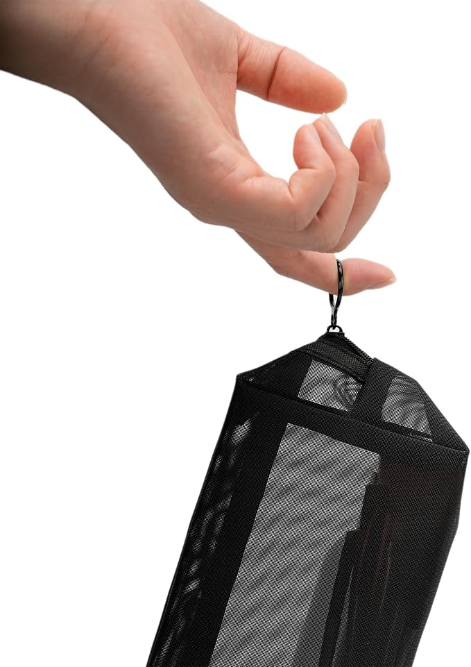 TOPASION Portable Mesh Makeup Bag with Zipper Small Travel Toiletry Bag Lightweight Cosmetic Pouch (Black Square)