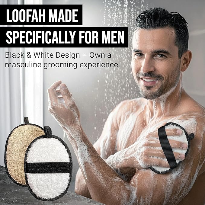 SERRENTO Loofah Body Scrubber Shower - Luffa Sponge 2PCS Black & White Set