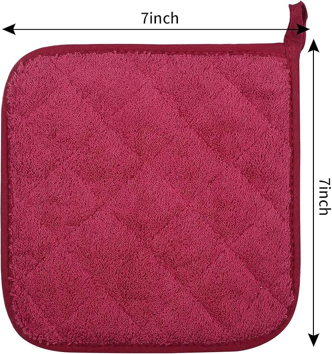 100% Cotton Kitchen Everyday Basic Terry Pot Holder Heat Resistant Coaster Potholder for Cooking and Baking Set of 5 Wine