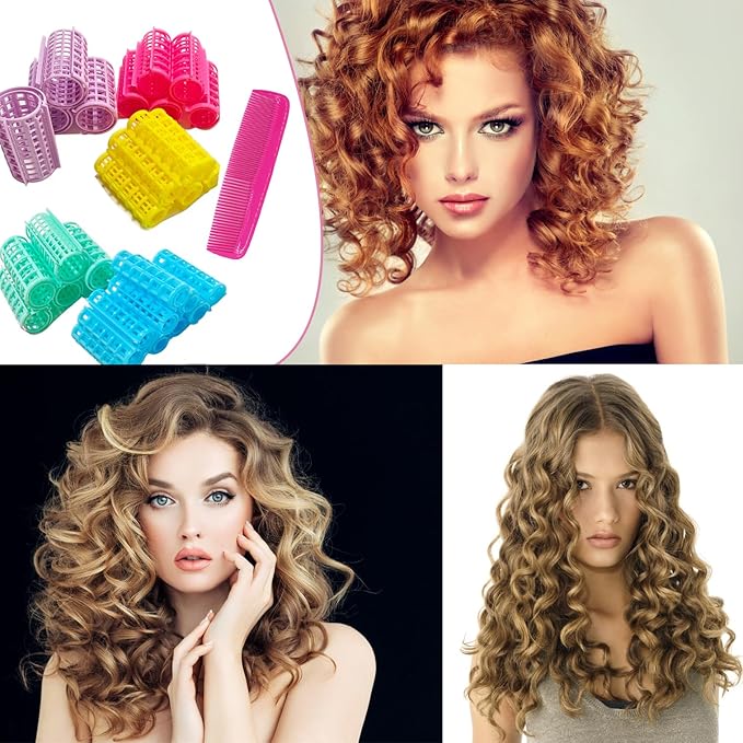 30Pcs Plastic Hair Curlers Set, Snap on Rollers Self Grip Heatless Rollers Hairdressing Curlers No Heat Curlers for Long Medium Short Thin Fine Hair with Mini Comb (5 Sizes) ﻿