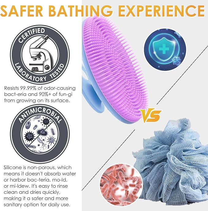 INNERNEED Magnetic Silicone Body Scrubber, Hygienic Shower Brush, Purple