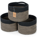 Maxuni 3 Pack Small Rope Storage Baskets, 9.82×9.82×7.1", Brown+Black