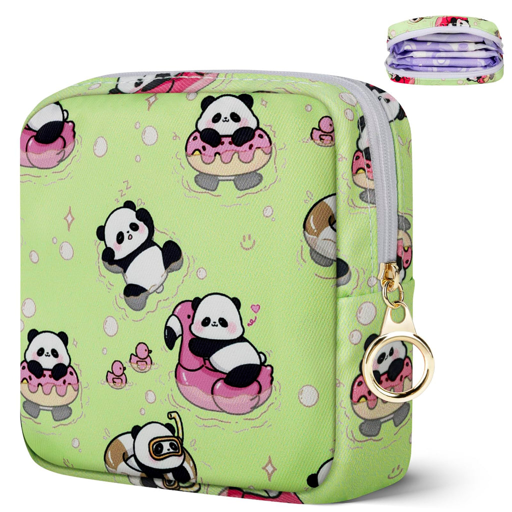 Likesing Tampon Holder for Purse, Canvas Period Bag Pouch-Swimming Panda