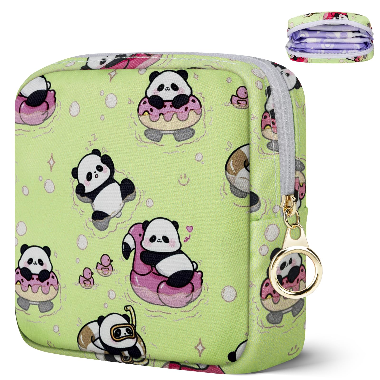 Likesing Tampon Holder for Purse, Canvas Period Bag Pouch-Swimming Panda