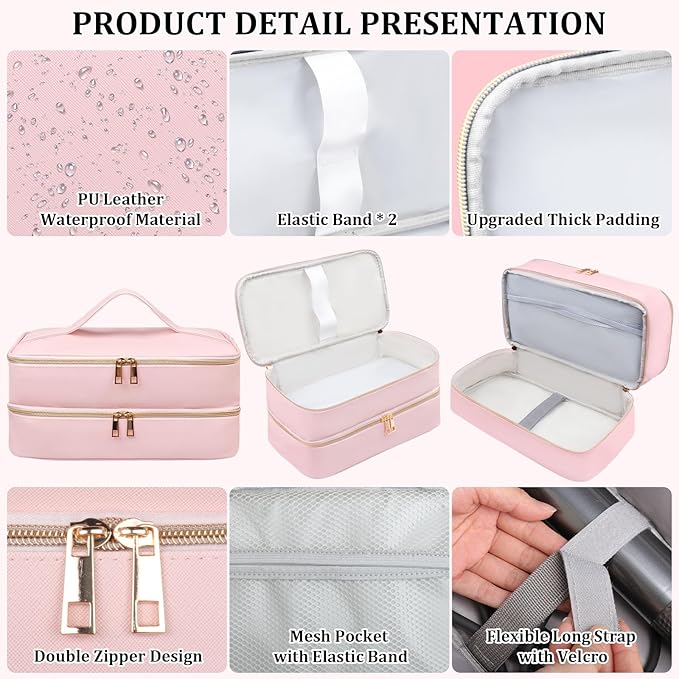 Sambois Travel Carrying Case for Shark Flex Style, Double Layer Storage Case for Shark SpeedStyle Hair Dryer Attachments, Waterproof PU Leather Organizer Bag for Shark Flexstyle Airwrap Styler (Pink)