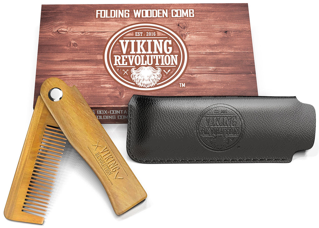 Viking Revolution Folding Beard Comb - Natural Wooden Comb - 1 Count