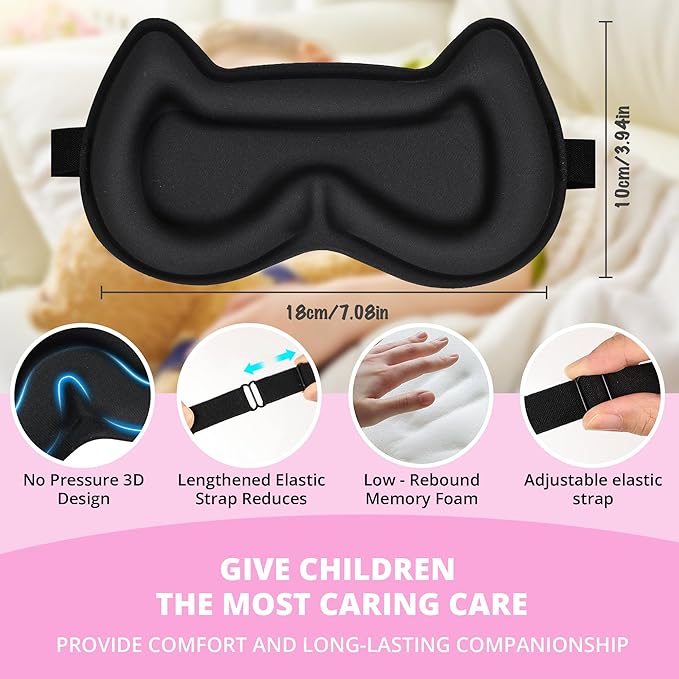 Kids Sleep Mask for Sleeping – Soft 3D Contoured Eye Mask for Kids, Comfortable No-Pressure Eye Cover with Memory Foam for Travel, Naps & Airplane, Boys & Girls (Rose Red)