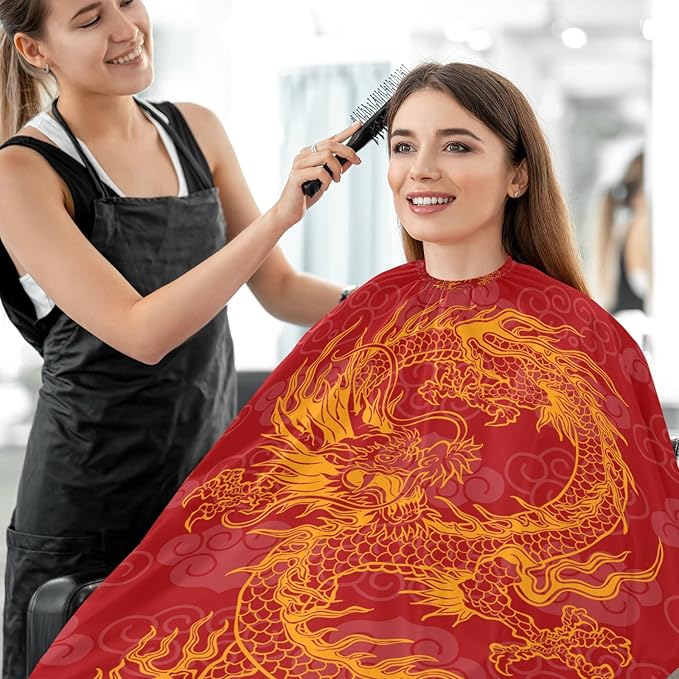 Visesunny Barber Cape - Red Dragon Polyester Hair Cutting Salon Apron Anti-Static Water-Resistant Shaving Cloth Bib