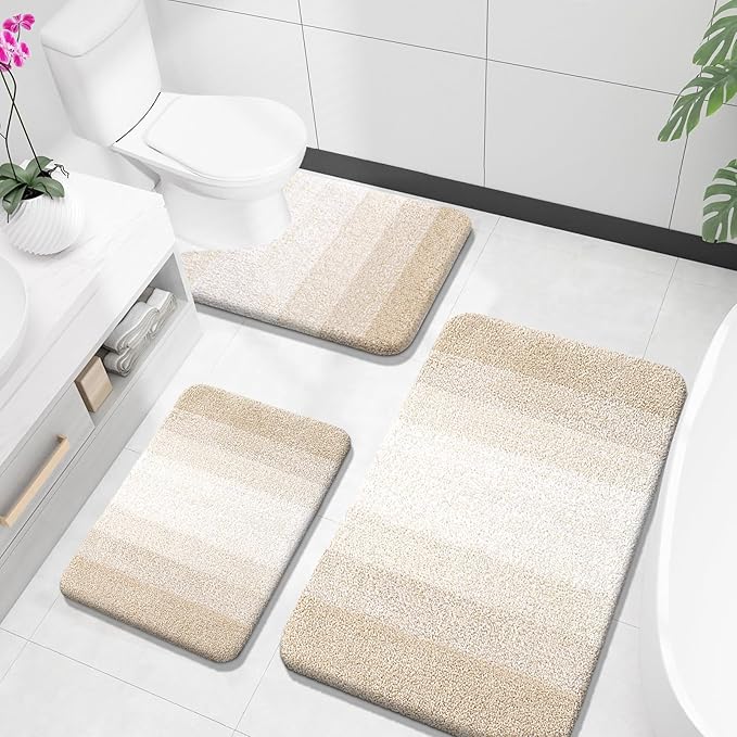 OLANLY Microfiber Bathroom Rugs Sets 3 Piece, 36"x24"+24"x16"+24"x20"