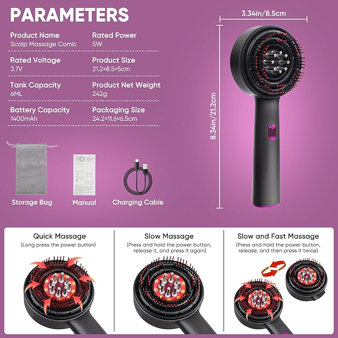Rechargeable 3 in 1 Scalp Massager Hair Growth Oil Applicator,Electric Scalp Brush for Home & Travel,Gentle Scratching & Kneading,IPX7 Waterproof Electric Head Massager for for All Hair Types