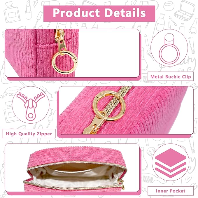 Period Bag for Girls, Corduroy Sanitary Napkin Storage Bag, Period Pouch & Tampon Holder, Feminine Care Organizer（Rose Red）