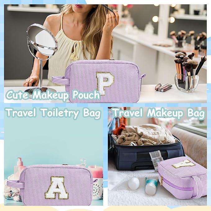 YOOLIFE Makeup Bag for Women Teen - Easter Gifts for Women Teens Girls Kid, Easter Basket Stuffers | Personalized Initial Makeup Bag, 8 9 10 11 12 13 14 15 Year Old Girl Birthday Gift for Her Pink K