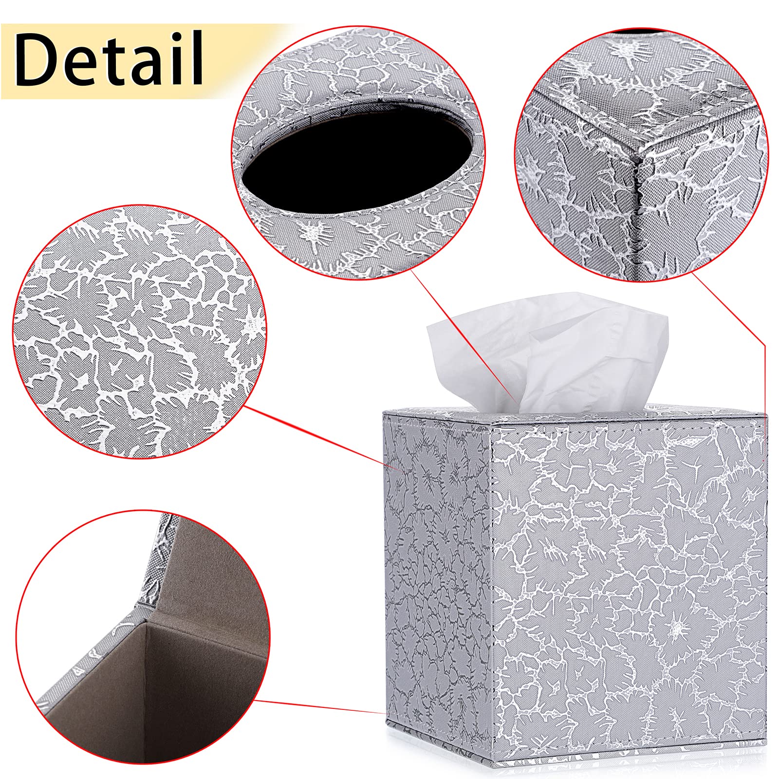 Sumnacon Square Tissue Box Cover with Magnetic Bottom,PU Tissue Box Holder