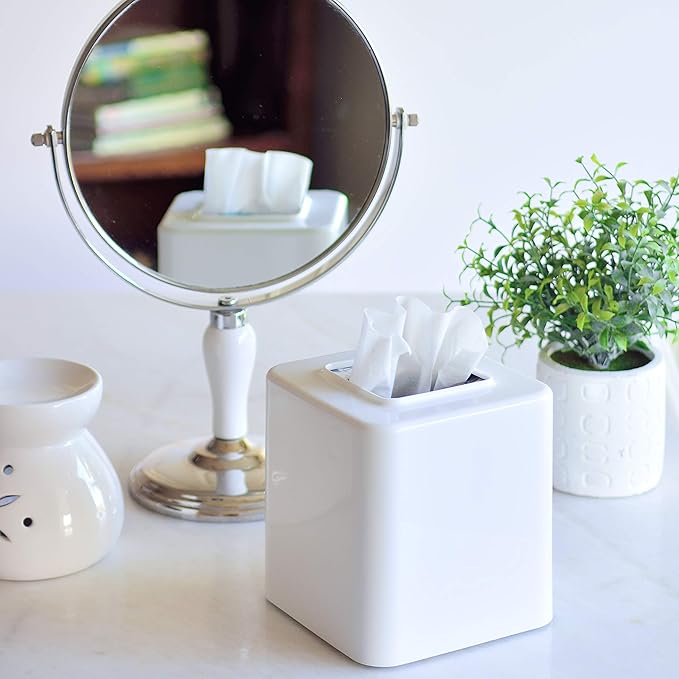 Youngever 2 Pack Tissue Box Covers, Plastic Square Tissue Box Holders, Square Napkin Box Holders (White)