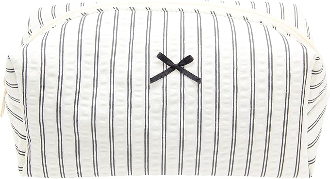 PAZIMIIK Cozy Makeup Bag for Women,Zipper Cosmetic Pouch,Stripe Black