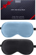 BeeVines 100% Real Mulberry Silk 2 Pack Sleep Mask, Pure Silk Eye Masks with Adjustable Strap for Sleeping, Block Light Eye Shade Cover, Reduces Puffy Eyes Traveling Gifts(Black & Pastel Blue)