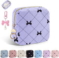 Period Bag for Teen Girls, Corduroy Cute Sanitary Napkin Storage Bag, Menstrual Pad Pouches Tampon Holder for Purse (Light Purple-Bow Tie)