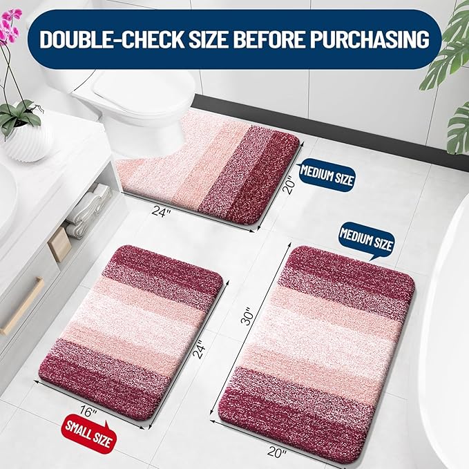 OLANLY Microfiber Bathroom Rugs Sets 3 Piece, 30"x20"+24"x16"+24"x20"