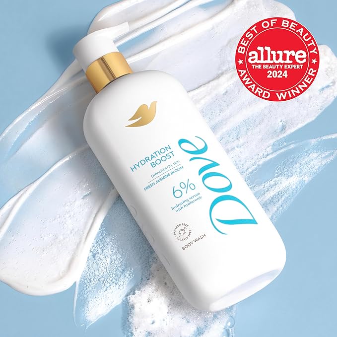 Dove Body Wash Hydration Boost Actively drenches dry skin 6% hydration serum with hyaluronic 18.5 oz