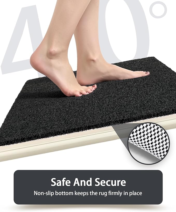 Mecko Square Non-Slip Shower Mats for Inside Shower, Quick-Drying Shower Floor Mat with Foot Scrubber, Anti-Slip Loofah Bathtub Mat for Tub and Wet Areas (Black, 24"x24")