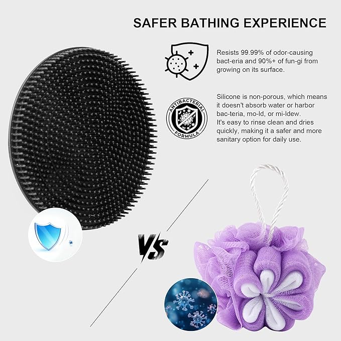 INNERNEED Silicone Body Scrubber Gentle Exfoliating Brush Set, Black+ Blue