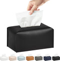 Long Tissue Box Cover, PU Leather Tissue Holder Rectangle, Facial Paper Organizer, Modern Dispenser for Bathroom, Kitchen, Home, Office, Tabletop (1, Black, Tall)