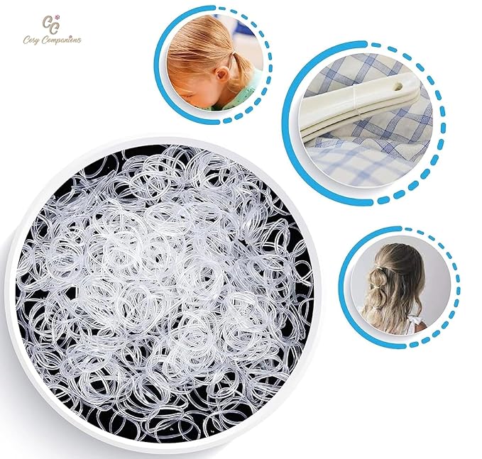 Cosy Companions 100x Clear Hair Elastics, Clear Rubber Bands For Hair Ties For Thin Hair, Mini, Plastic