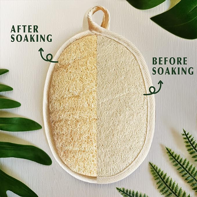 YIQINGJIE Natural Loofah Sponge Exfoliating Body Scrubber (3 Pack),Made with Eco-Friendly and Biodegradable Shower Luffa Sponge, Loofah for Women and Men, Beige