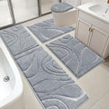 HEBE Bathroom Rugs Sets 5 Piece, Soft Absorbent Microfiber Bath Mat for Bathroom, Non Slip Washable Bath Rug Set with Toilet Cover, Bath Runner and U-Shaped Contour Toilet Rug, Light Grey
