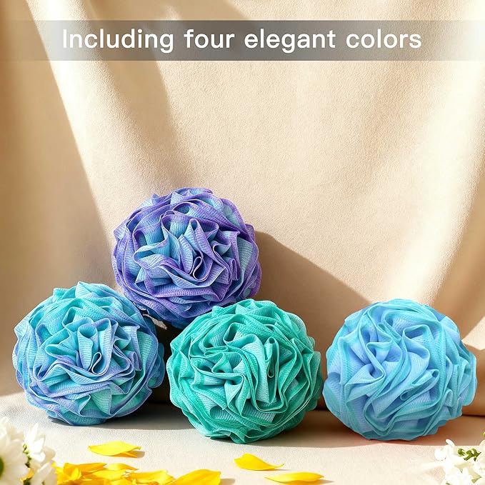 Loofah Bath Sponge, Large Exfoliating Body Scrubber, 4-Piece Loofa Set