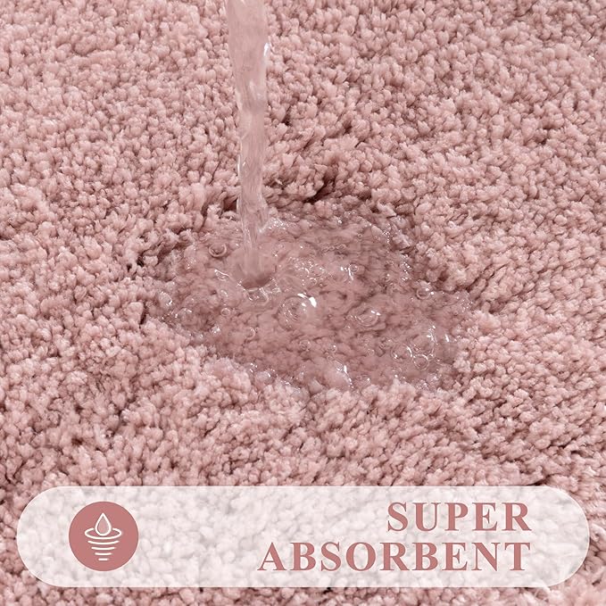 Pauwer Bathroom Rugs Sets 3 Piece, Microfiber Bath Mat Set, Dusty Pink