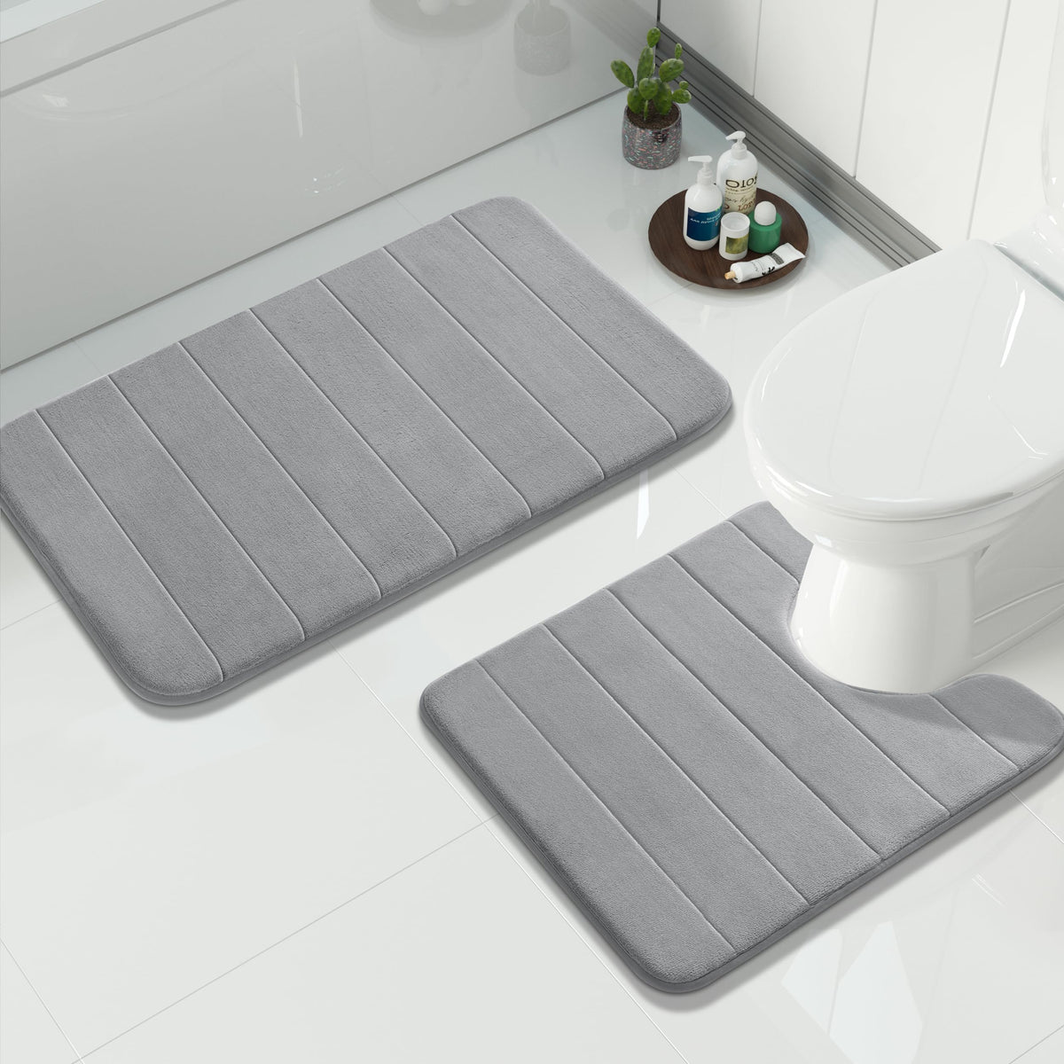 Yimobra Memory Foam Bathroom Mat Set, 24 x 17 & 24 x 20 in, Navy Blue