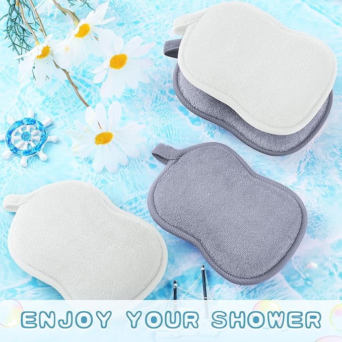 Tatuo 4 Pieces Baby Bath Sponge Toddler Bath Sponge Soft Comfy Cotton Absorbent Loofah for Kids Babies Boy Girl(Grey,White)