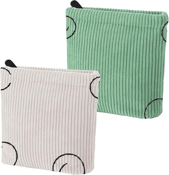 Teircno 2 PCS Corduroy Period Bag for women, Cute Sanitary Napkin Storage Bag Portable Period Pouch with Zipper, Sanitary Pads Bag Tampons Holder for Purse First Period