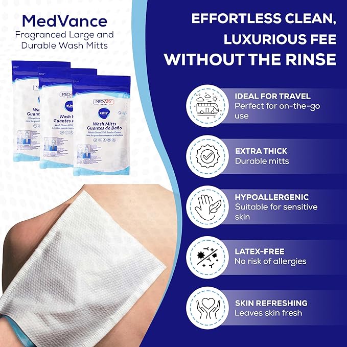 MedVance Fragranced Large Wash Mitts - Rinse Free Wash Cloths - Pack of 24