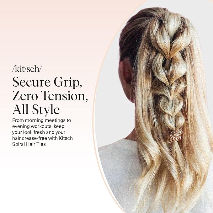 Kitsch Spiral Hair Ties for Women – Coiled Plastic Hair Ties No Damage, Ponytail Holders for Thick and Thin Hair – Creaseless and Dent-Free, Phone Cord Style - Blonde, 8Pcs