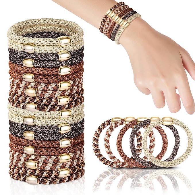 Hair Ties No Damage - 20PCS Ponytail Holders - Elastic Hair Ties for Thick Hair - Braided Hair Bands for Women Girls's Hair - Wood Grain