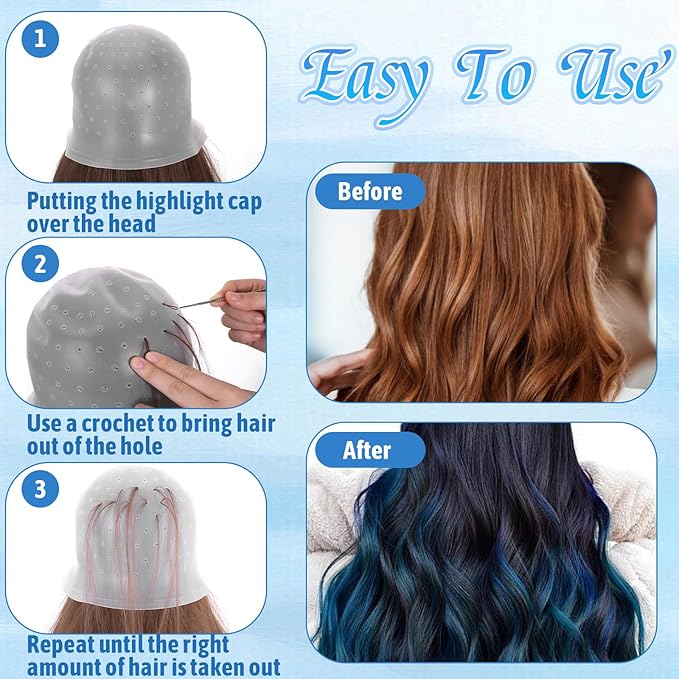 cobee 1 Pc Hair Highlight Cap, Punch-free Hair Dyeing Cap with Hook Highlight Cap, Professional Reusable Silicone Hair Dyeing Tools for Hair Salon Dyeing Tools for Unisex(White)