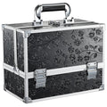 FRENESSA Makeup Train Case Makeup Box 11.8 Inch Large Makeup Case Organizer 3 Trays with Mirror Locking Cosmetic Storage Box for Cosmetics Nail Supplies Sewing Travel Case Black Floral