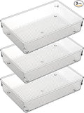 ihomecooker 3 Set Clear Plastic Junk Drawer Organizer Vanity Curlery Utensil Makeups Organizer for Kitchen 6" X9''