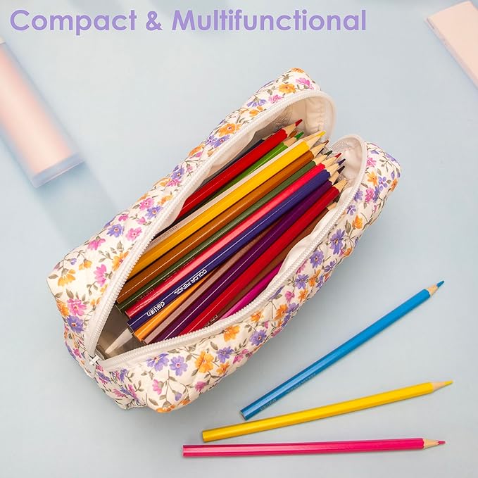 PAZIMIIK Small Quilted Makeup Bag,Zipper Cosmetic Pouch,Ditsy Floral