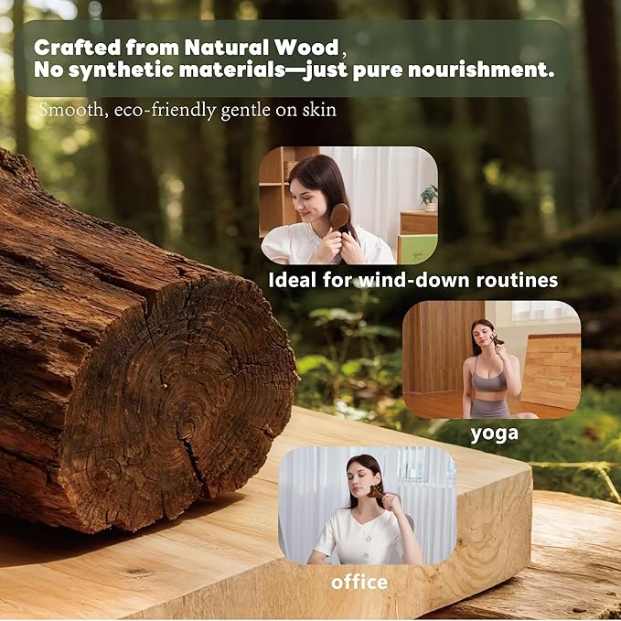 Mother’s Day Gift for Mom, 4-in-1 Wooden Gua Sha Facial Tools & Hair Detangler Brush Set – Manual Guasha tool for Face & Jawline Lifting, Scalp & Head Massager, ,Self Care Relaxation Gifts for Women