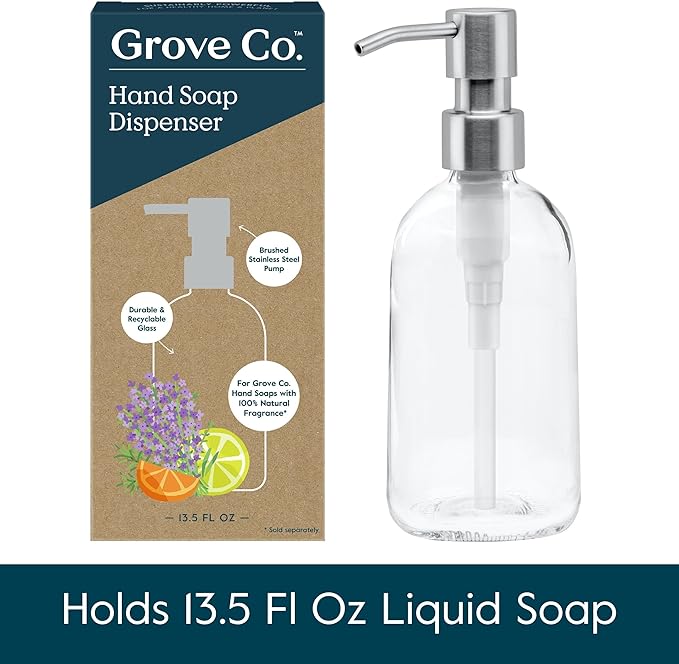 Grove Co. Gel Hand Soap Dispenser, 2 x 13.5 oz Glass Bottles