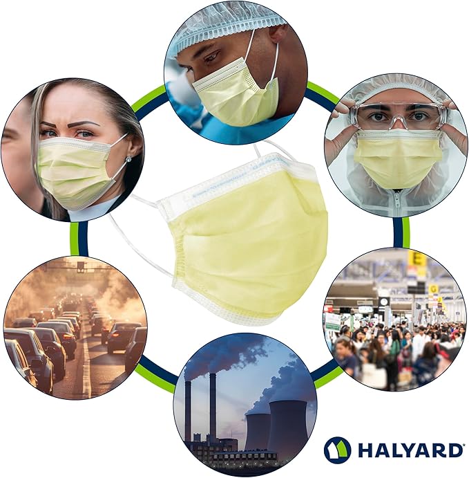 HALYARD Level 1 Disposable Procedure Mask, Earloops, Yellow, 47567